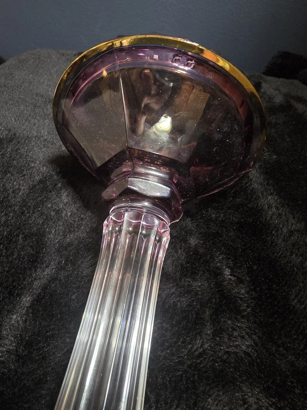 VTG SC Line Lead Crystal Candlestick Gold Trim
